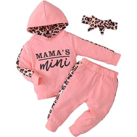 Baby Girls Hoodie Sweatshirt Pants Headband Clothing Set, Peach
